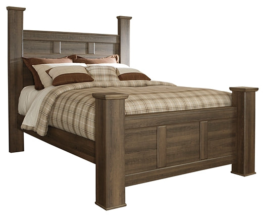 Juararo Queen Poster Bed with Mirrored Dresser at Towne & Country Furniture (AL) furniture, home furniture, home decor, sofa, bedding