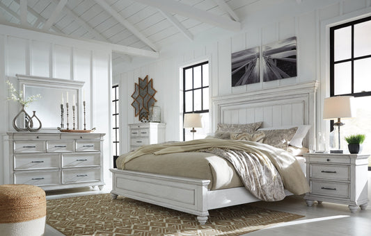 Kanwyn King Panel Bed with Mirrored Dresser and 2 Nightstands at Towne & Country Furniture (AL) furniture, home furniture, home decor, sofa, bedding