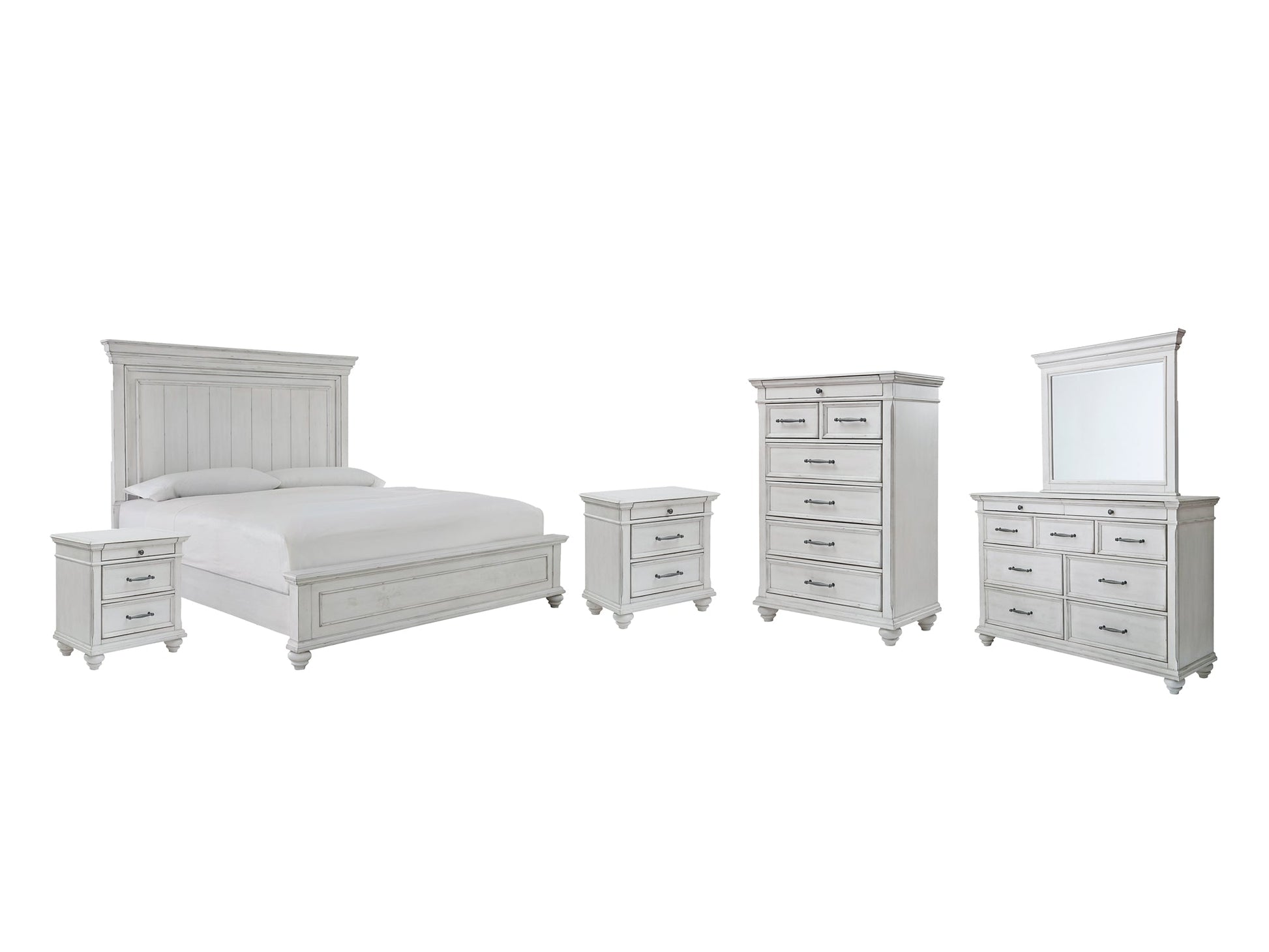 Kanwyn Queen Panel Bed with Mirrored Dresser, Chest and 2 Nightstands at Towne & Country Furniture (AL) furniture, home furniture, home decor, sofa, bedding