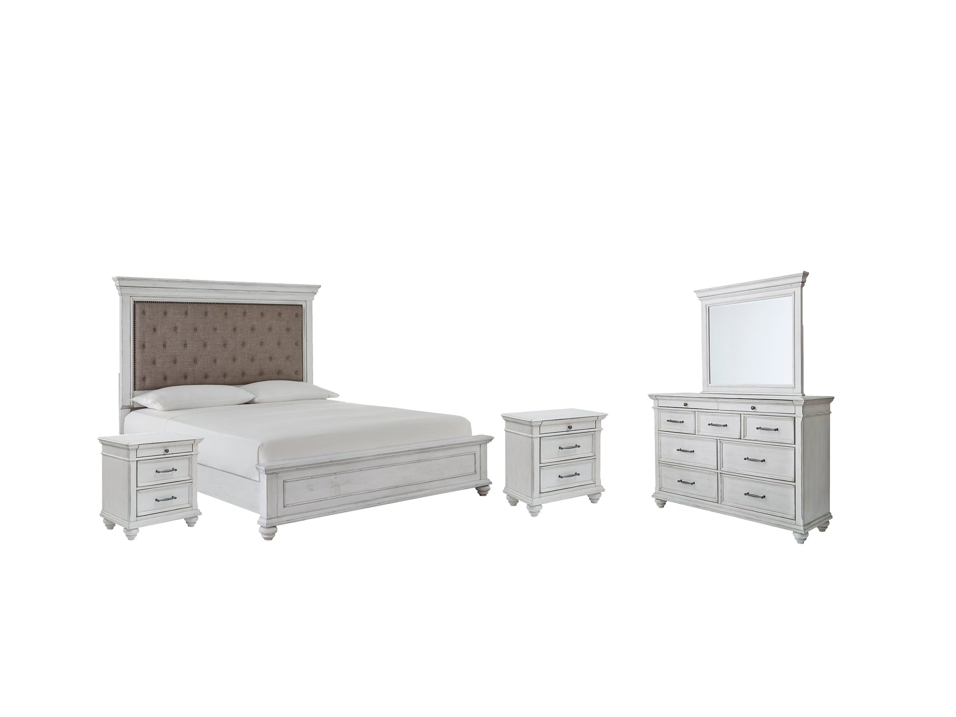 Kanwyn Queen Panel Bed with Mirrored Dresser and 2 Nightstands at Towne & Country Furniture (AL) furniture, home furniture, home decor, sofa, bedding