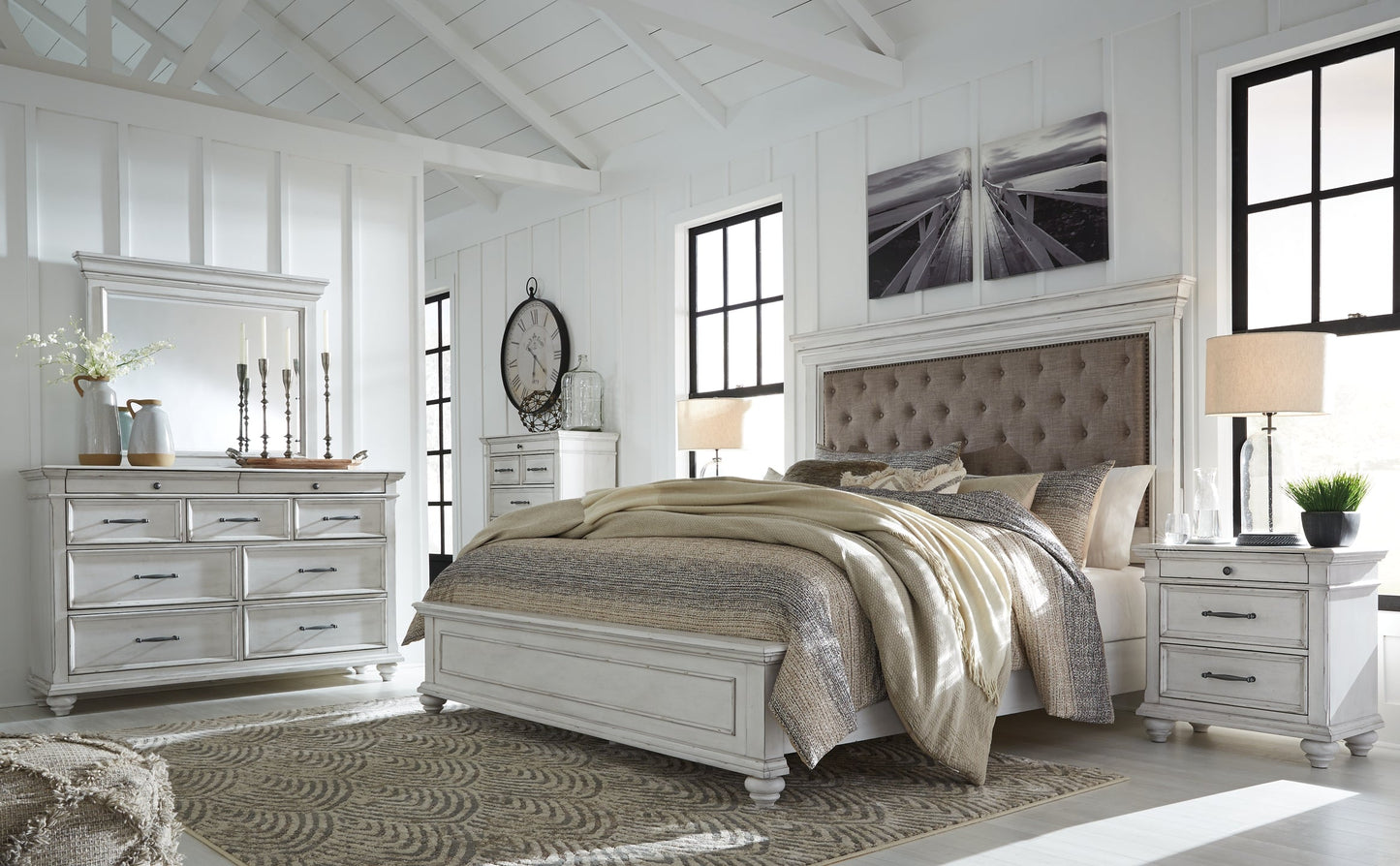 Kanwyn Queen Panel Bed with Mirrored Dresser and Chest at Towne & Country Furniture (AL) furniture, home furniture, home decor, sofa, bedding