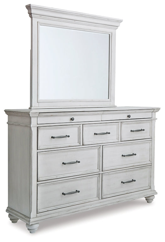 Kanwyn Queen Panel Bed with Mirrored Dresser at Towne & Country Furniture (AL) furniture, home furniture, home decor, sofa, bedding