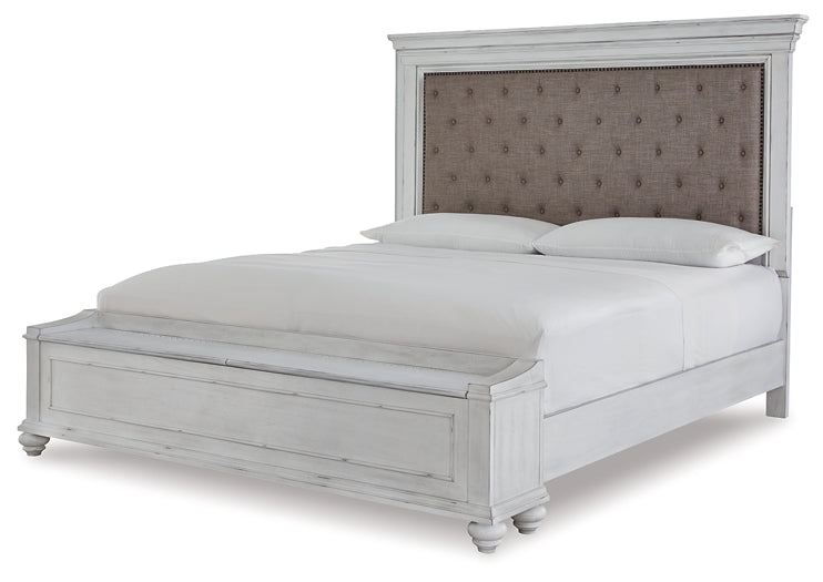 Kanwyn Queen Panel Bed with Storage with Mirrored Dresser and 2 Nightstands at Towne & Country Furniture (AL) furniture, home furniture, home decor, sofa, bedding