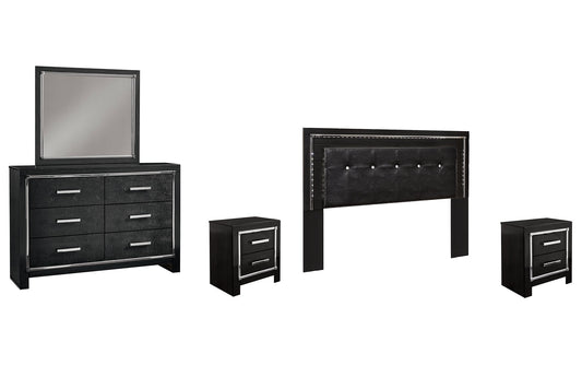 Kaydell King/California King Upholstered Panel Headboard with Mirrored Dresser and 2 Nightstands at Towne & Country Furniture (AL) furniture, home furniture, home decor, sofa, bedding