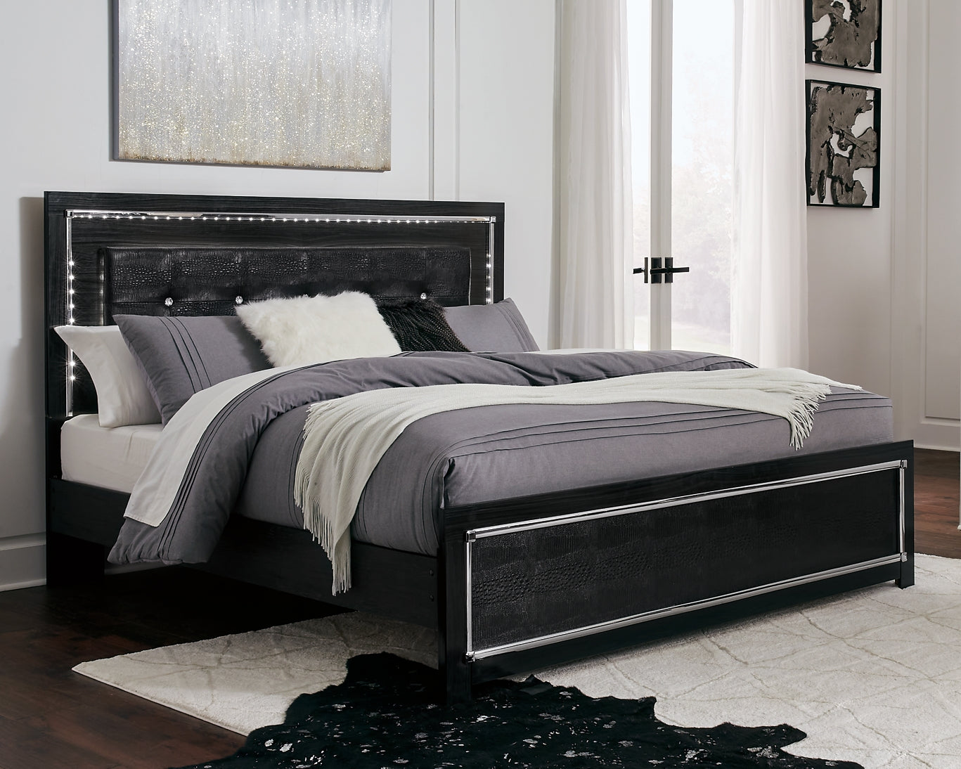 Kaydell King/California King Upholstered Panel Headboard with Mirrored Dresser at Towne & Country Furniture (AL) furniture, home furniture, home decor, sofa, bedding
