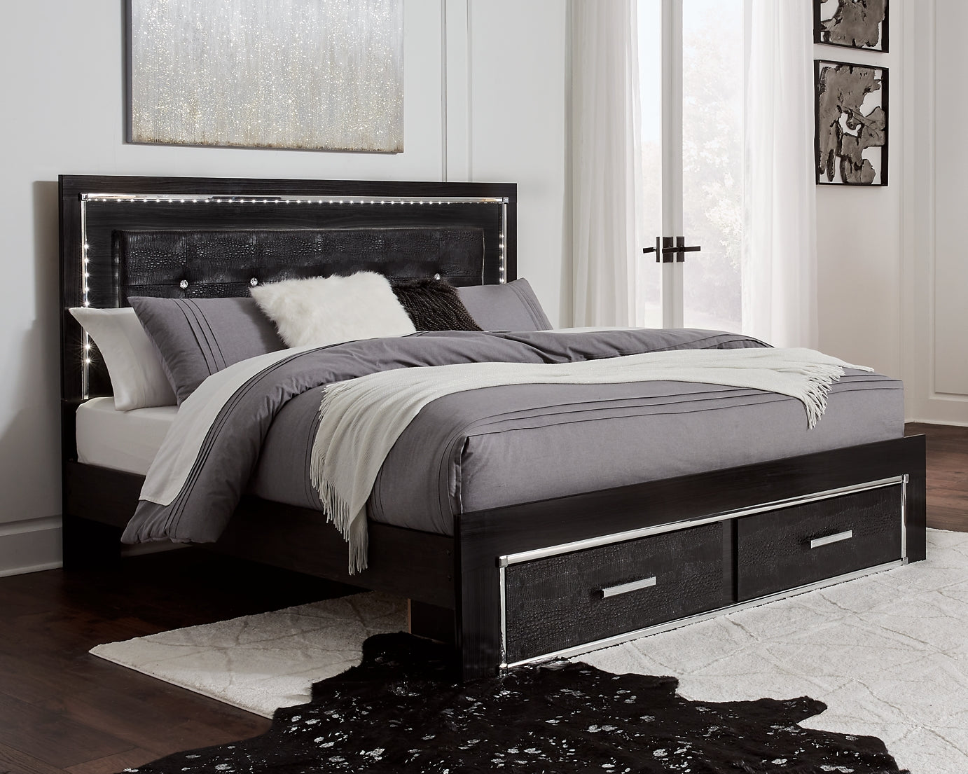 Kaydell King Panel Bed with Storage with Mirrored Dresser, Chest and 2 Nightstands at Towne & Country Furniture (AL) furniture, home furniture, home decor, sofa, bedding