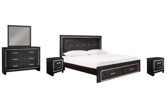 Kaydell King Panel Bed with Storage with Mirrored Dresser and 2 Nightstands at Towne & Country Furniture (AL) furniture, home furniture, home decor, sofa, bedding