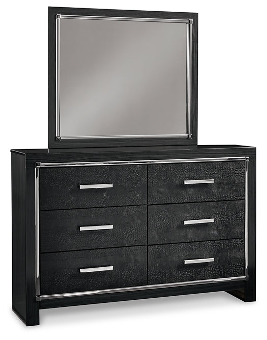 Kaydell King Upholstered Panel Bed with Mirrored Dresser and Chest at Towne & Country Furniture (AL) furniture, home furniture, home decor, sofa, bedding
