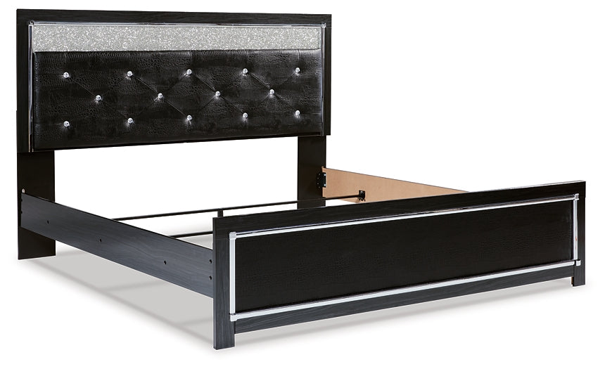 Kaydell King Upholstered Panel Bed with Mirrored Dresser and Chest at Towne & Country Furniture (AL) furniture, home furniture, home decor, sofa, bedding