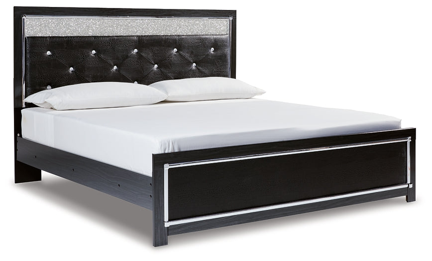 Kaydell King Upholstered Panel Bed with Mirrored Dresser and Chest at Towne & Country Furniture (AL) furniture, home furniture, home decor, sofa, bedding