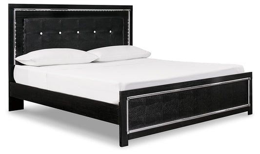 Kaydell King Upholstered Panel Bed with Mirrored Dresser and Nightstand at Towne & Country Furniture (AL) furniture, home furniture, home decor, sofa, bedding