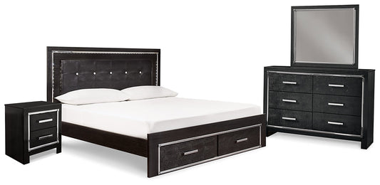 Kaydell King Upholstered Panel Bed with Mirrored Dresser and Nightstand at Towne & Country Furniture (AL) furniture, home furniture, home decor, sofa, bedding