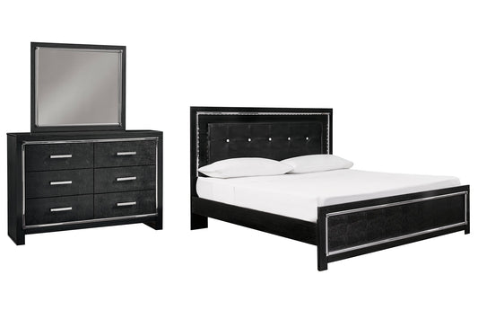 Kaydell King Upholstered Panel Bed with Mirrored Dresser at Towne & Country Furniture (AL) furniture, home furniture, home decor, sofa, bedding