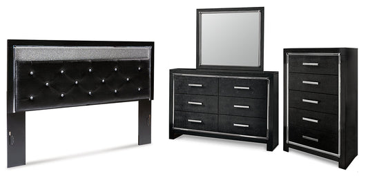 Kaydell King Upholstered Panel Headboard with Mirrored Dresser and Chest at Towne & Country Furniture (AL) furniture, home furniture, home decor, sofa, bedding