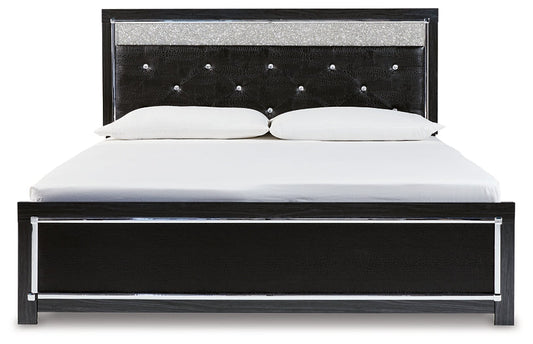 Kaydell King Upholstered Panel Platform Bed with Mirrored Dresser and Chest at Towne & Country Furniture (AL) furniture, home furniture, home decor, sofa, bedding