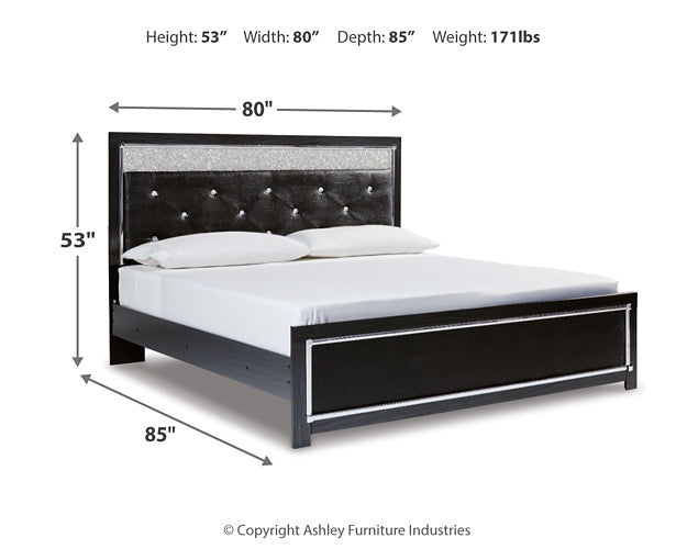 Kaydell King Upholstered Panel Platform Bed with Mirrored Dresser at Towne & Country Furniture (AL) furniture, home furniture, home decor, sofa, bedding
