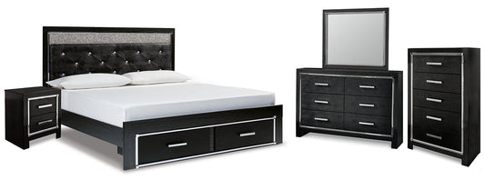 Kaydell King Upholstered Panel Storage Bed with Mirrored Dresser, Chest and Nightstand at Towne & Country Furniture (AL) furniture, home furniture, home decor, sofa, bedding