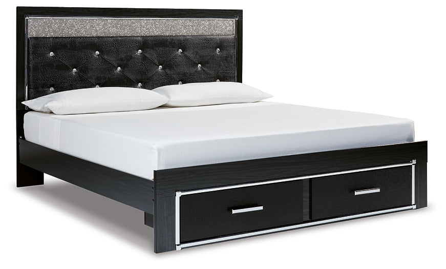 Kaydell King Upholstered Panel Storage Bed with Mirrored Dresser and 2 Nightstands at Towne & Country Furniture (AL) furniture, home furniture, home decor, sofa, bedding