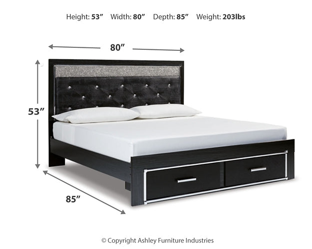 Kaydell King Upholstered Panel Storage Bed with Mirrored Dresser at Towne & Country Furniture (AL) furniture, home furniture, home decor, sofa, bedding