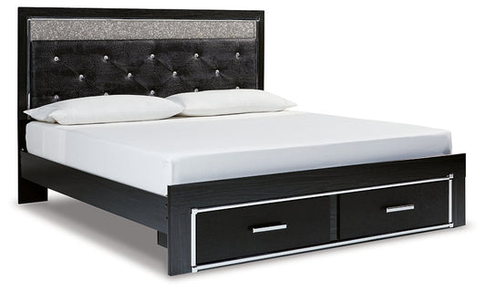 Kaydell King Upholstered Panel Storage Bed with Mirrored Dresser at Towne & Country Furniture (AL) furniture, home furniture, home decor, sofa, bedding