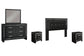Kaydell Queen/Full Upholstered Panel Headboard with Mirrored Dresser and 2 Nightstands at Towne & Country Furniture (AL) furniture, home furniture, home decor, sofa, bedding