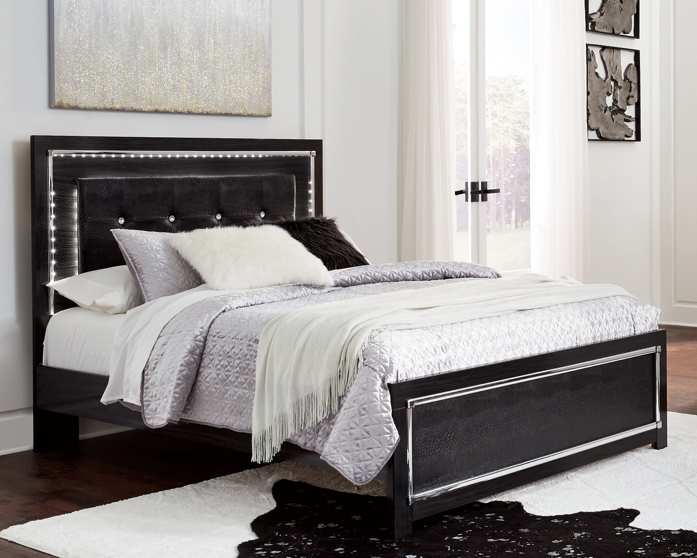 Kaydell Queen/Full Upholstered Panel Headboard with Mirrored Dresser at Towne & Country Furniture (AL) furniture, home furniture, home decor, sofa, bedding