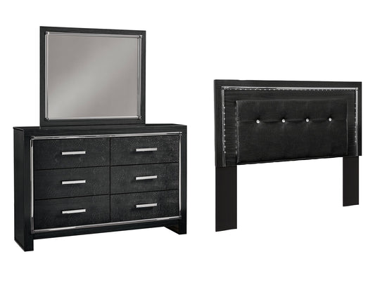 Kaydell Queen/Full Upholstered Panel Headboard with Mirrored Dresser at Towne & Country Furniture (AL) furniture, home furniture, home decor, sofa, bedding