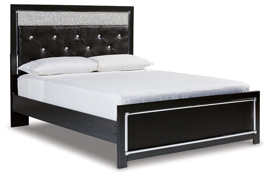 Kaydell Queen Upholstered Panel Bed with Mirrored Dresser and Chest at Towne & Country Furniture (AL) furniture, home furniture, home decor, sofa, bedding