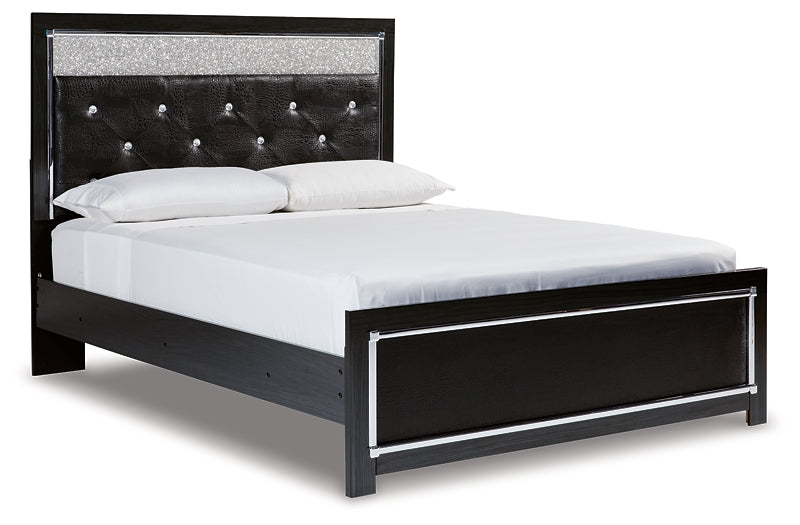 Kaydell Queen Upholstered Panel Bed with Mirrored Dresser at Towne & Country Furniture (AL) furniture, home furniture, home decor, sofa, bedding