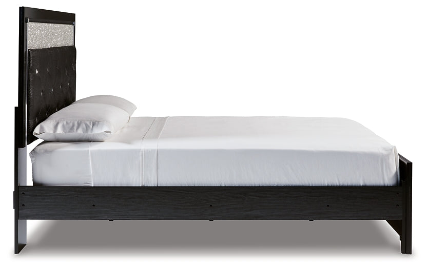 Kaydell Queen Upholstered Panel Bed with Mirrored Dresser at Towne & Country Furniture (AL) furniture, home furniture, home decor, sofa, bedding