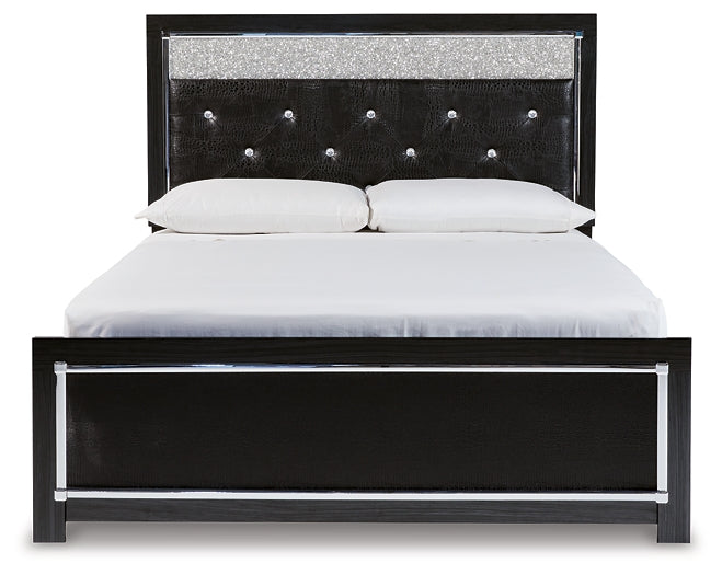 Kaydell Queen Upholstered Panel Bed with Mirrored Dresser at Towne & Country Furniture (AL) furniture, home furniture, home decor, sofa, bedding