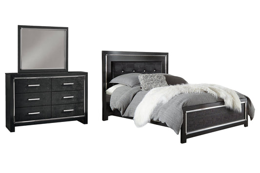 Kaydell Queen Upholstered Panel Bed with Mirrored Dresser at Towne & Country Furniture (AL) furniture, home furniture, home decor, sofa, bedding