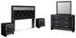 Kaydell Queen Upholstered Panel Headboard with Mirrored Dresser and 2 Nightstands at Towne & Country Furniture (AL) furniture, home furniture, home decor, sofa, bedding