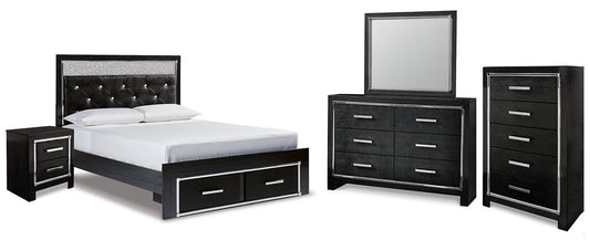 Kaydell Queen Upholstered Panel Storage Platform Bed with Mirrored Dresser, Chest and Nightstand at Towne & Country Furniture (AL) furniture, home furniture, home decor, sofa, bedding
