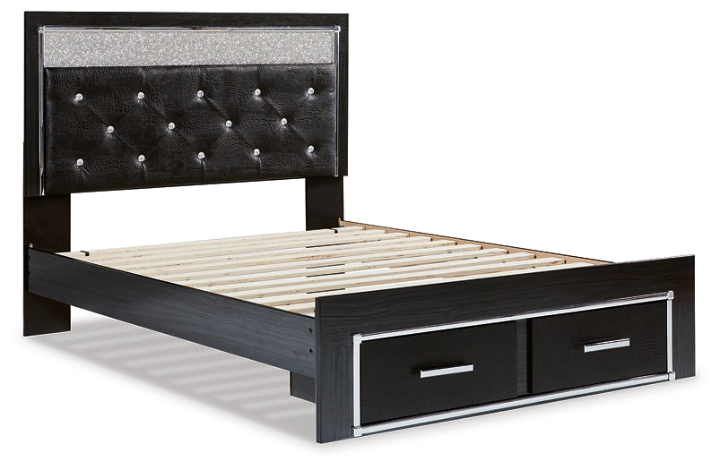 Kaydell Queen Upholstered Panel Storage Platform Bed with Mirrored Dresser and 2 Nightstands at Towne & Country Furniture (AL) furniture, home furniture, home decor, sofa, bedding