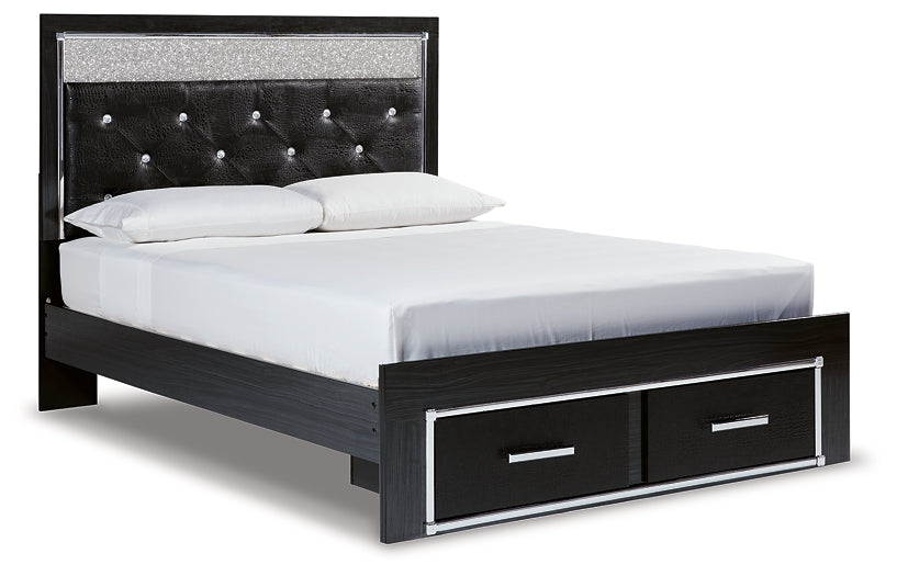 Kaydell Queen Upholstered Panel Storage Platform Bed with Mirrored Dresser and 2 Nightstands at Towne & Country Furniture (AL) furniture, home furniture, home decor, sofa, bedding
