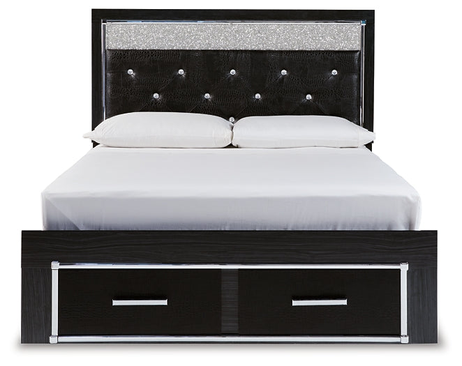 Kaydell Queen Upholstered Panel Storage Platform Bed with Mirrored Dresser at Towne & Country Furniture (AL) furniture, home furniture, home decor, sofa, bedding