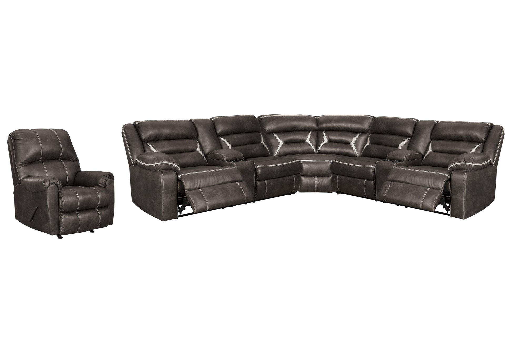 Kincord 3-Piece Sectional with Recliner at Towne & Country Furniture (AL) furniture, home furniture, home decor, sofa, bedding