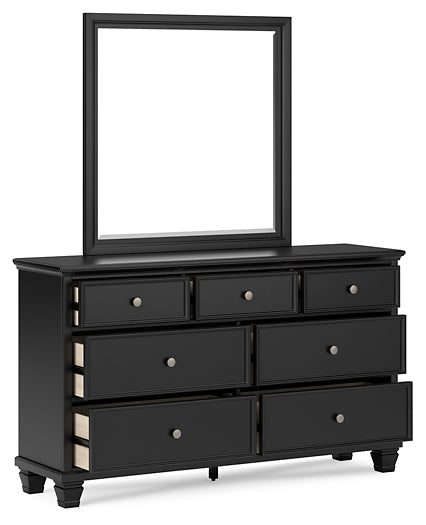 Lanolee California King Panel Bed with Mirrored Dresser, Chest and 2 Nightstands at Towne & Country Furniture (AL) furniture, home furniture, home decor, sofa, bedding