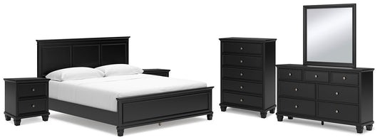 Lanolee California King Panel Bed with Mirrored Dresser, Chest and 2 Nightstands at Towne & Country Furniture (AL) furniture, home furniture, home decor, sofa, bedding