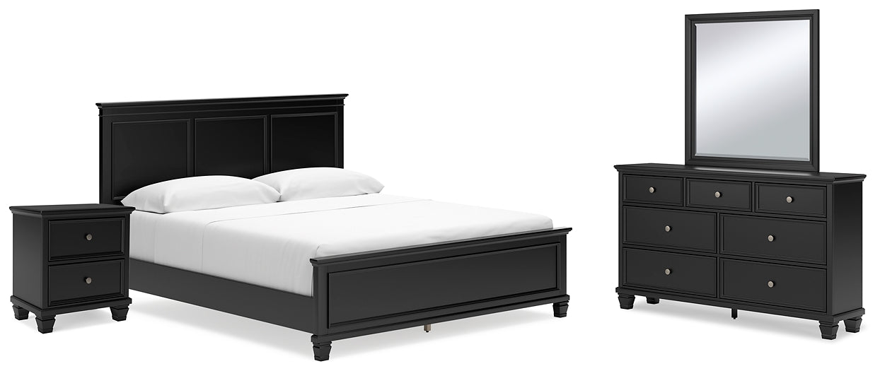 Lanolee California King Panel Bed with Mirrored Dresser and Nightstand at Towne & Country Furniture (AL) furniture, home furniture, home decor, sofa, bedding