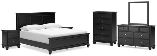 Lanolee King Panel Bed with Mirrored Dresser, Chest and 2 Nightstands at Towne & Country Furniture (AL) furniture, home furniture, home decor, sofa, bedding