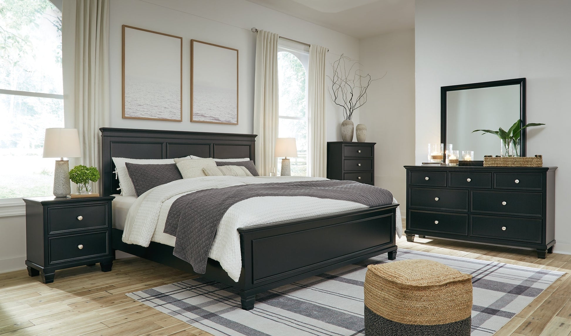 Lanolee King Panel Bed with Mirrored Dresser, Chest and Nightstand at Towne & Country Furniture (AL) furniture, home furniture, home decor, sofa, bedding