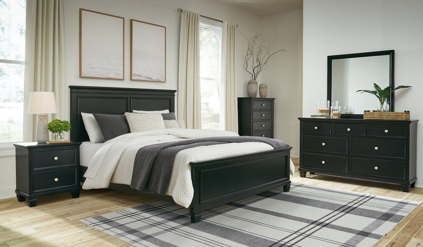Lanolee Queen Panel Bed with Mirrored Dresser, Chest and Nightstand at Towne & Country Furniture (AL) furniture, home furniture, home decor, sofa, bedding
