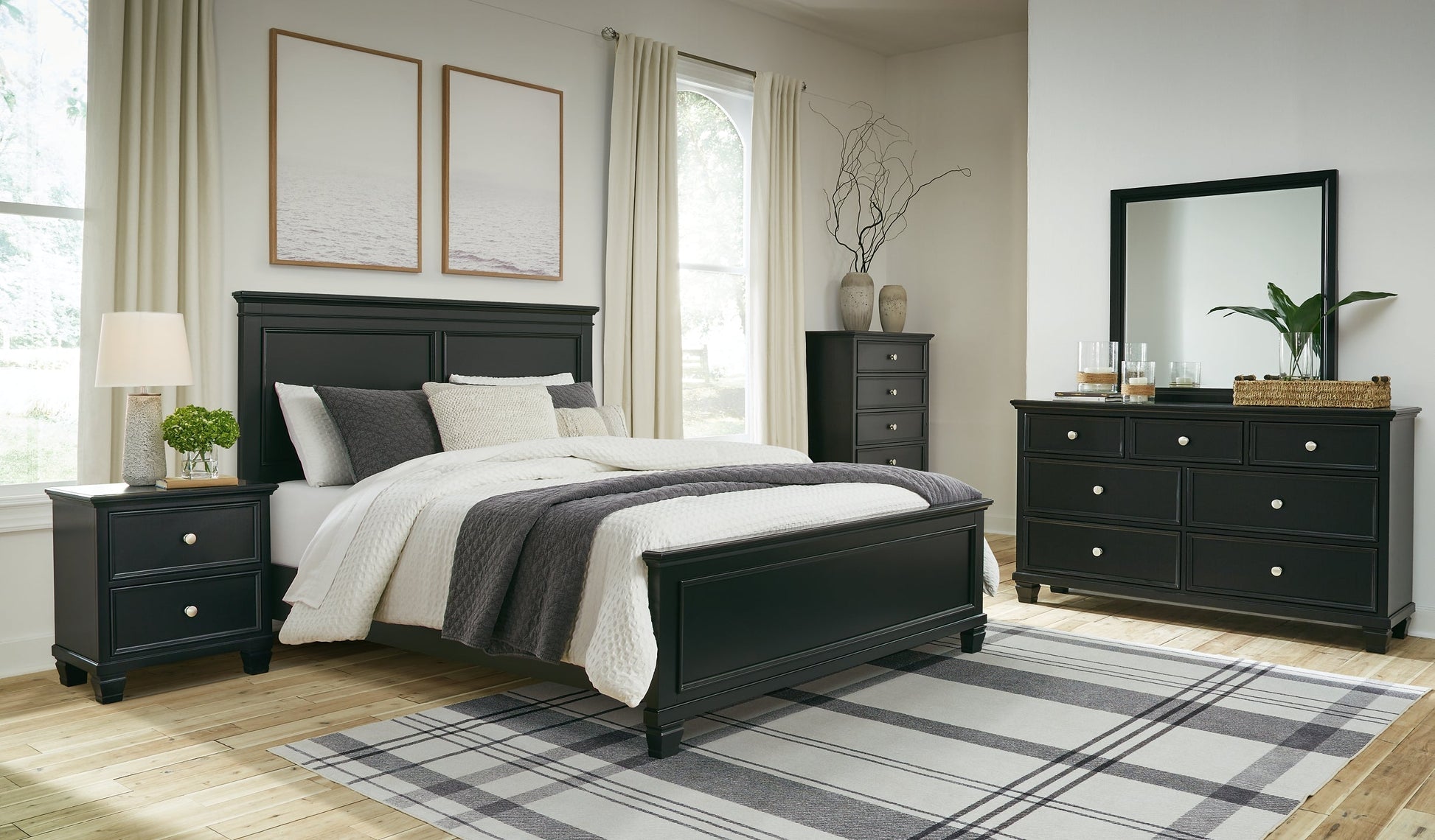 Lanolee Queen Panel Bed with Mirrored Dresser, Chest and Nightstand at Towne & Country Furniture (AL) furniture, home furniture, home decor, sofa, bedding