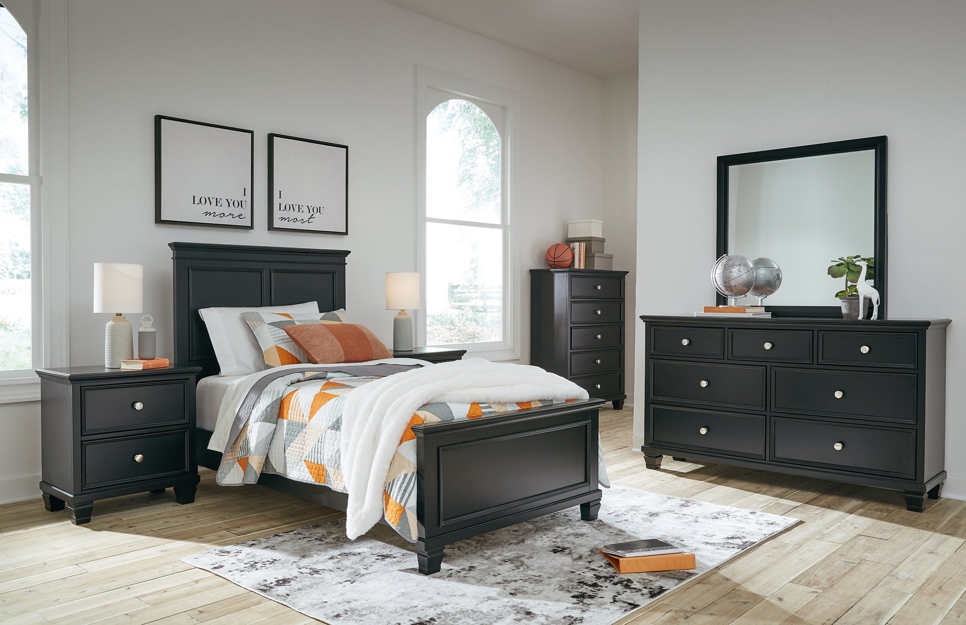 Lanolee Twin Panel Bed with Mirrored Dresser, Chest and Nightstand at Towne & Country Furniture (AL) furniture, home furniture, home decor, sofa, bedding