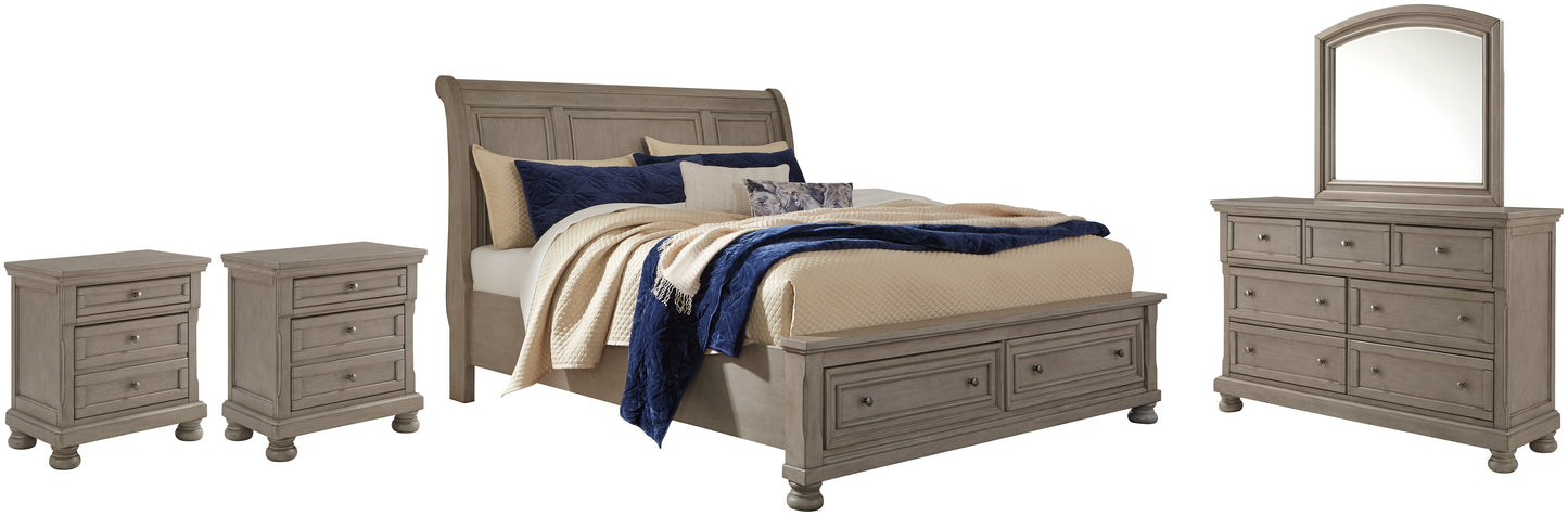 Lettner California King Sleigh Bed with Mirrored Dresser and 2 Nightstands at Towne & Country Furniture (AL) furniture, home furniture, home decor, sofa, bedding