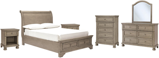Lettner Full Sleigh Bed with Mirrored Dresser, Chest and 2 Nightstands at Towne & Country Furniture (AL) furniture, home furniture, home decor, sofa, bedding