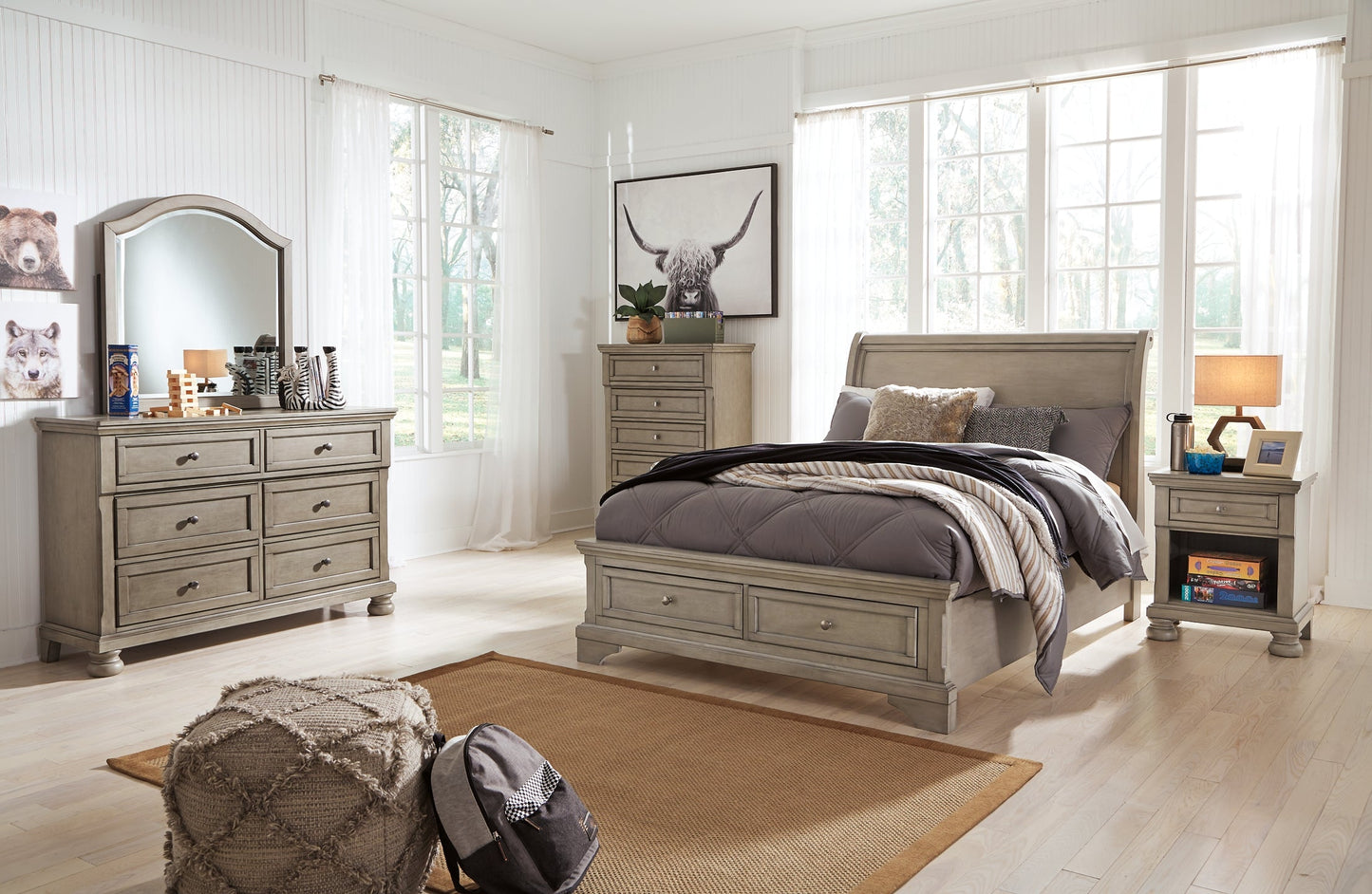 Lettner Full Sleigh Bed with Mirrored Dresser and 2 Nightstands at Towne & Country Furniture (AL) furniture, home furniture, home decor, sofa, bedding