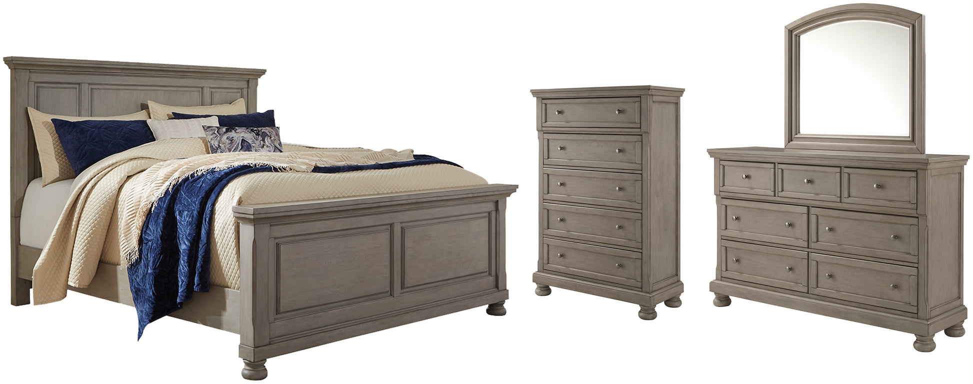 Lettner King Panel Bed with Mirrored Dresser and Chest at Towne & Country Furniture (AL) furniture, home furniture, home decor, sofa, bedding